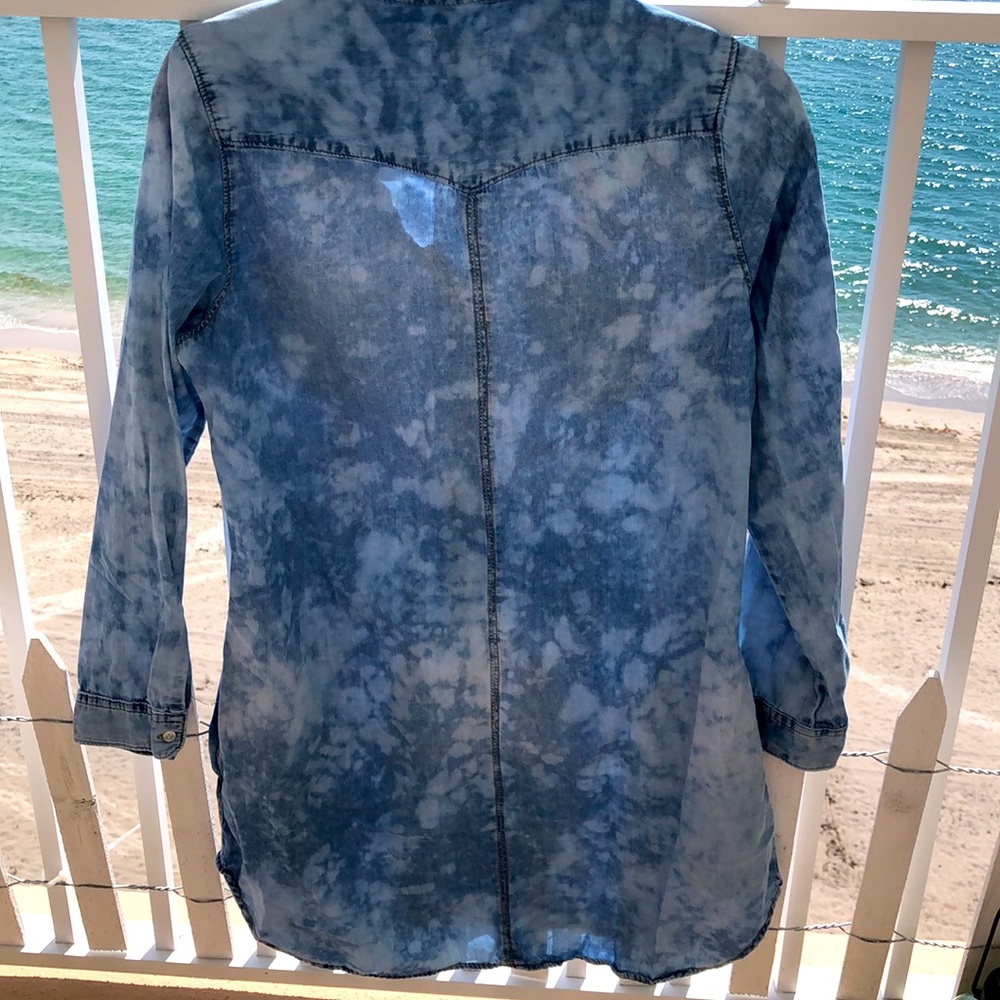 JW Signature western Denim like blue splattered Button Down Dress size L - Picture 5 of 7
